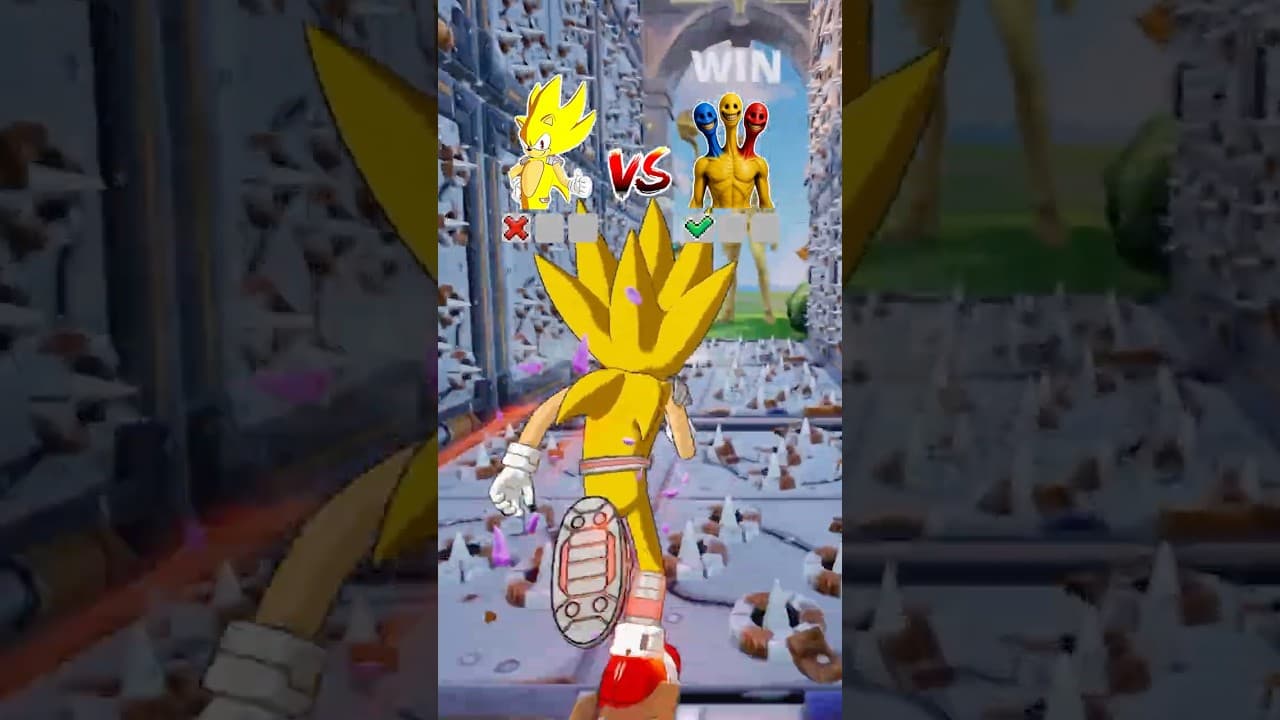 Super Sonic the Hedgehog VS Triple Head Verity! Who is Stronger in Different Crazy Fortnite Runs?