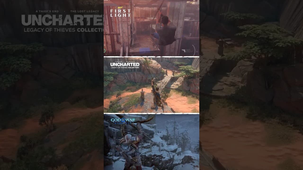 007 First Light vs Uncharted vs God of War Ragnarök | Zipline Animation Comparison #gaming