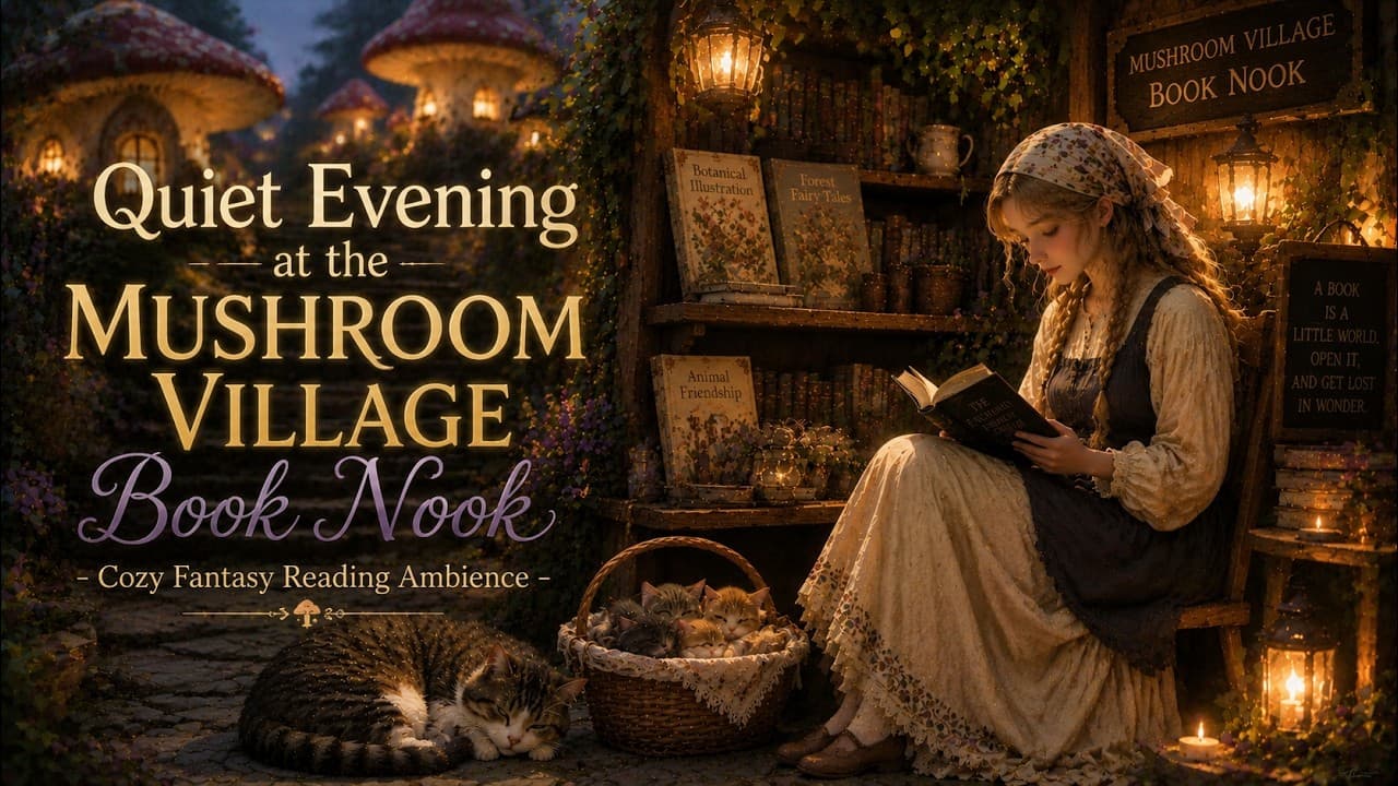 📚Quiet Evening at the Mushroom Village Book Nook - Fantasy Relaxation / Focus Music | Mushroom World