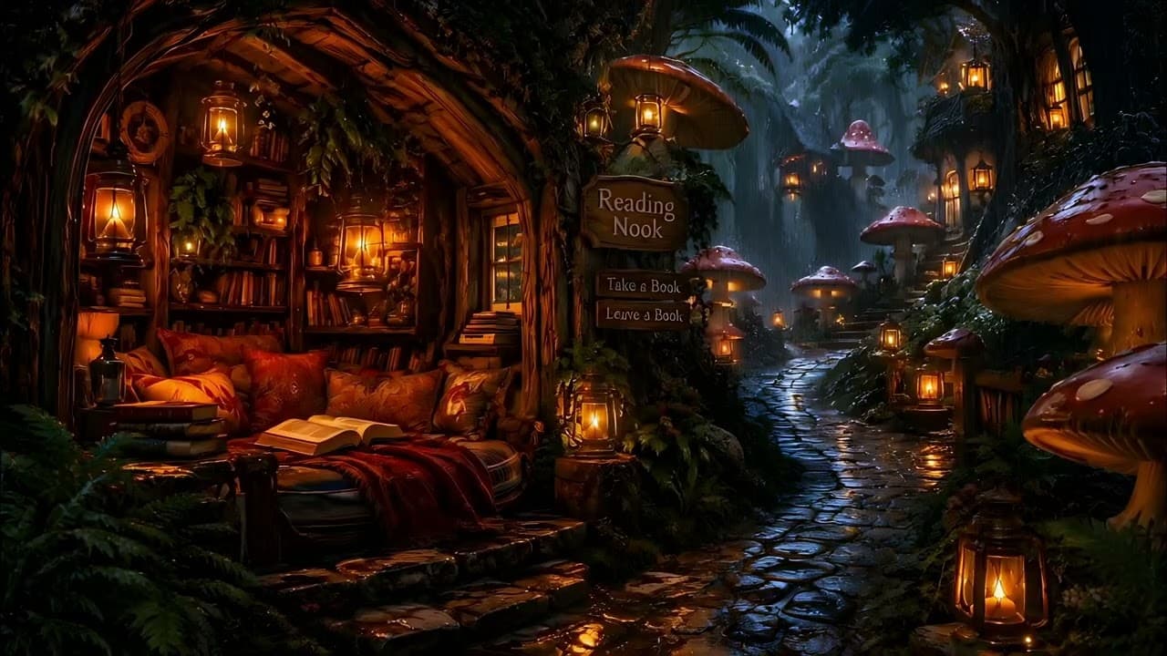 Cozy Nook Ambience 🌧️🍄 Calming Rain Sounds For Sleep, Study & Relaxation