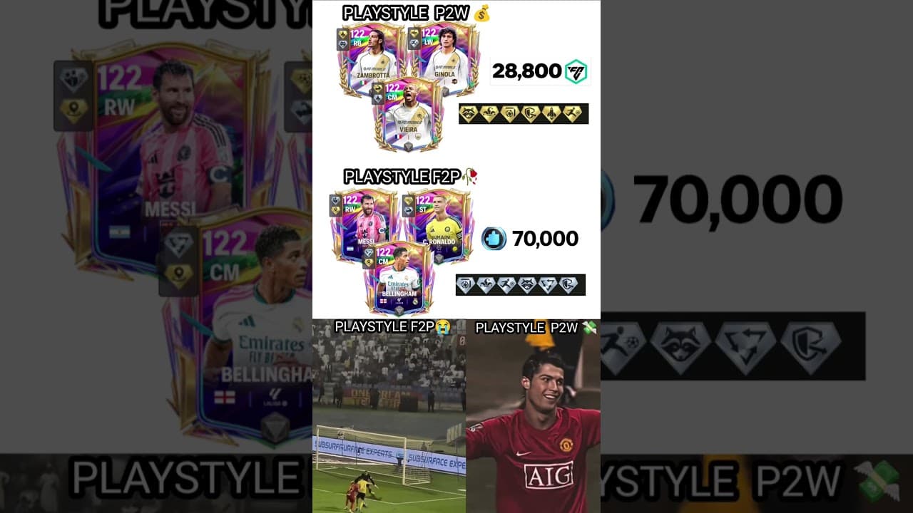 🥀PLAYSTYLES F2P VS P2W IN FC MOBILE 27 | Anniversary 3 (Ronaldo,messi,ginola, Zambrotta,vieira)