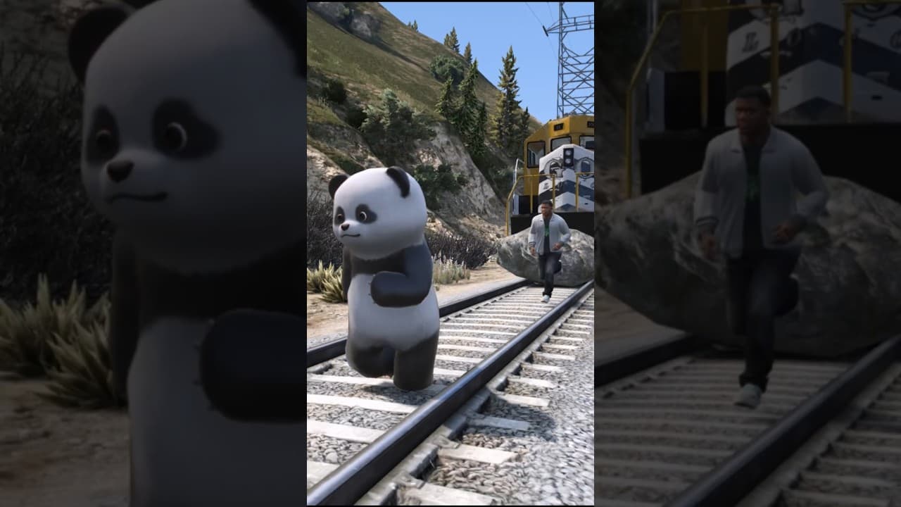 Panda Stopped Franklin's Train to Save the Cows! 😱 | GTA5 Shorts #gta5 #shorts
