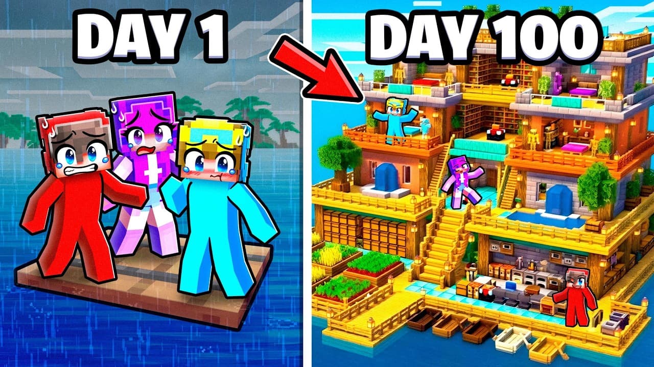 We Survived 100 Days on a RAFT in Minecraft!